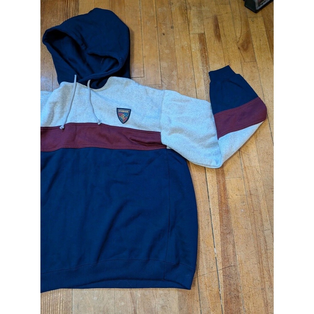 Vintage McGregor 90s Color Block Hoodie Sweatshirt Navy Gray Burgundy Sz L